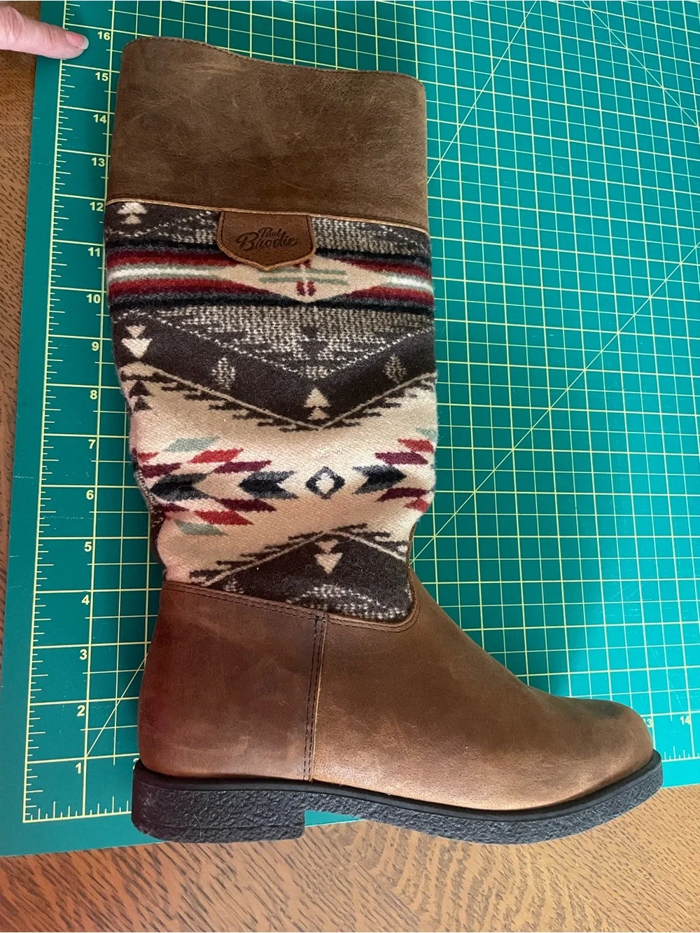 Brown Leather & Aztec Knit Mid-Calf (6) - Picture 13 of 15
